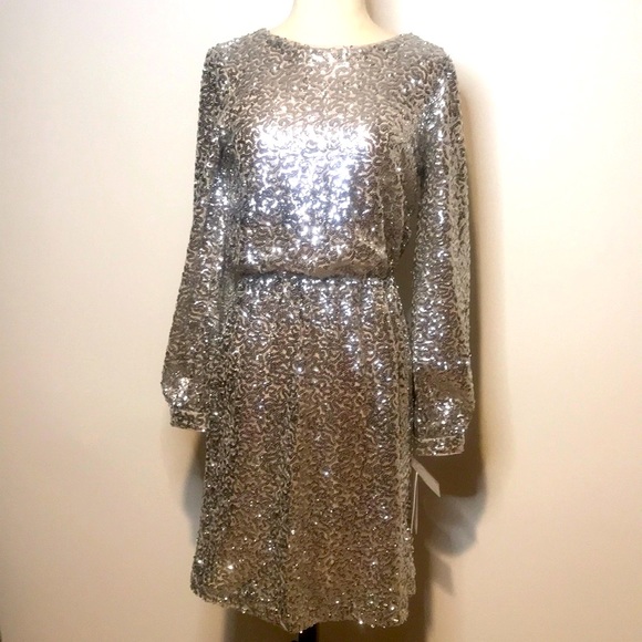 JULIA JORDAN Silver Metallic sequin mini Dress 2 NWT - Picture 3 of 14